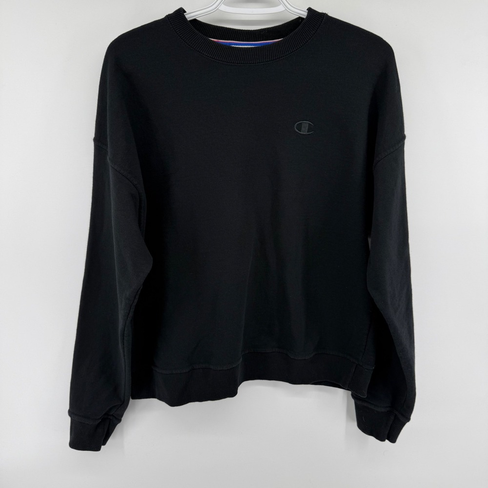 Champion Womens Black Crewneck Sweatshirt Fleece Relaxed Fit Medium‎ M